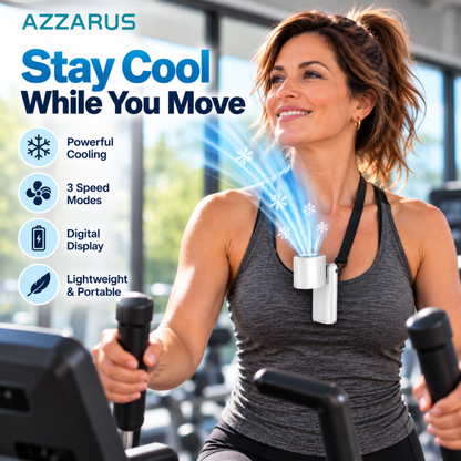 AZZARUS Turbo Handheld Fan used during exercise