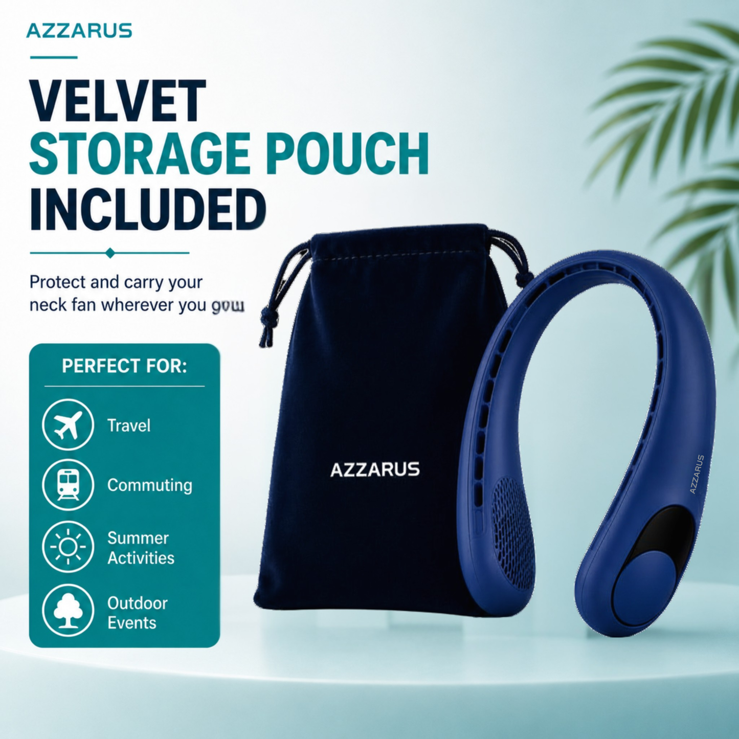 AZZARUS Neck Fan with Digital Display – Rechargeable Bladeless Wearable Fan, 4000mAh Battery, 3 Speeds & USB-C Charging