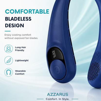 AZZARUS Neck Fan with Digital Display – Rechargeable Bladeless Wearable Fan, 4000mAh Battery, 3 Speeds & USB-C Charging