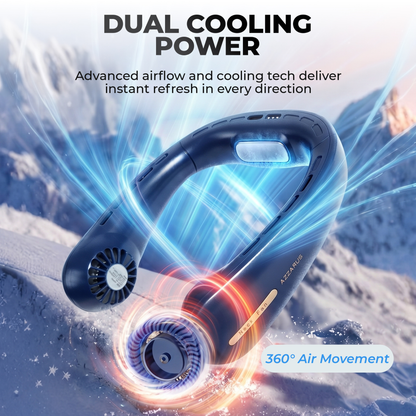 AZZARUS® Bladeless Neck Fan – USB Rechargeable Personal Cooling Fan, 4000mAh Battery, 3 Speeds, 360° Airflow – Available in Blue & White