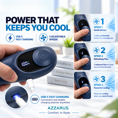 Navy AZZARUS Digital Neck Fan – 3 airflow speeds