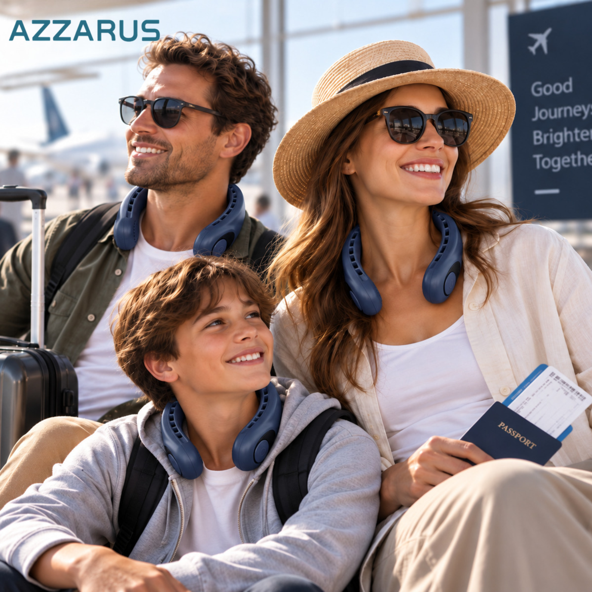 Navy AZZARUS Digital Neck Fan – lifestyle image