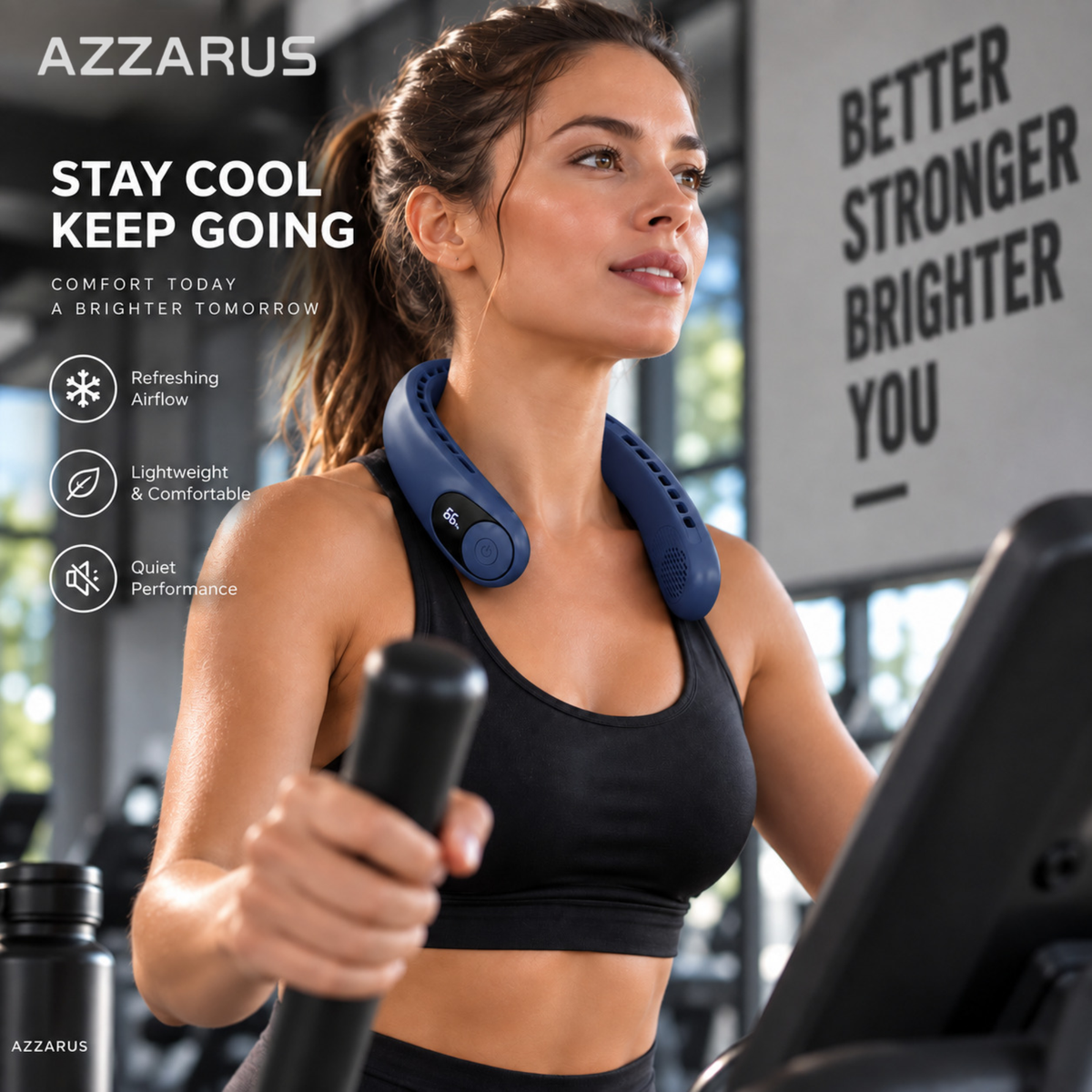Navy AZZARUS Digital Neck Fan – lifestyle image outdoors