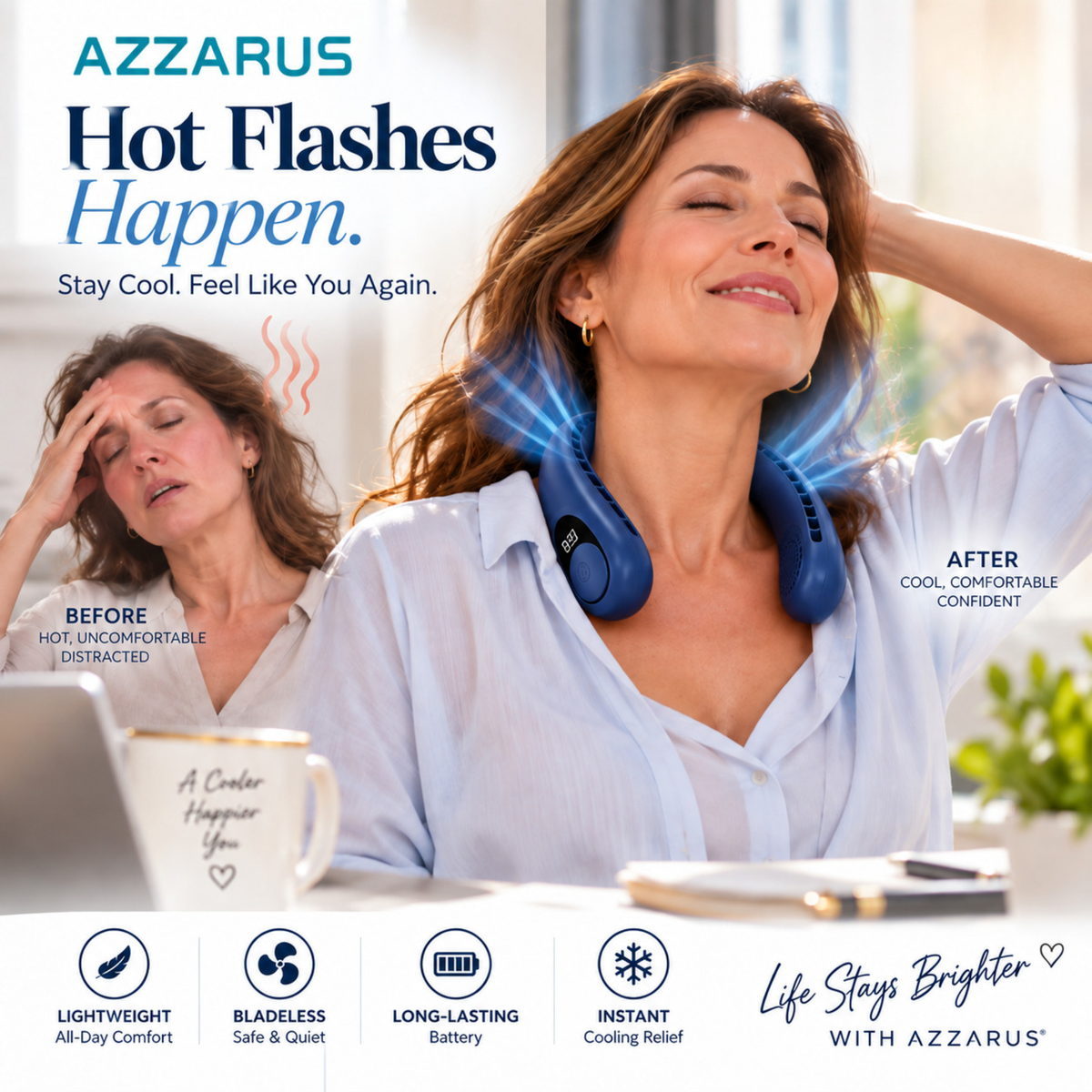 Navy AZZARUS Digital Neck Fan – everyday essential lifestyle image