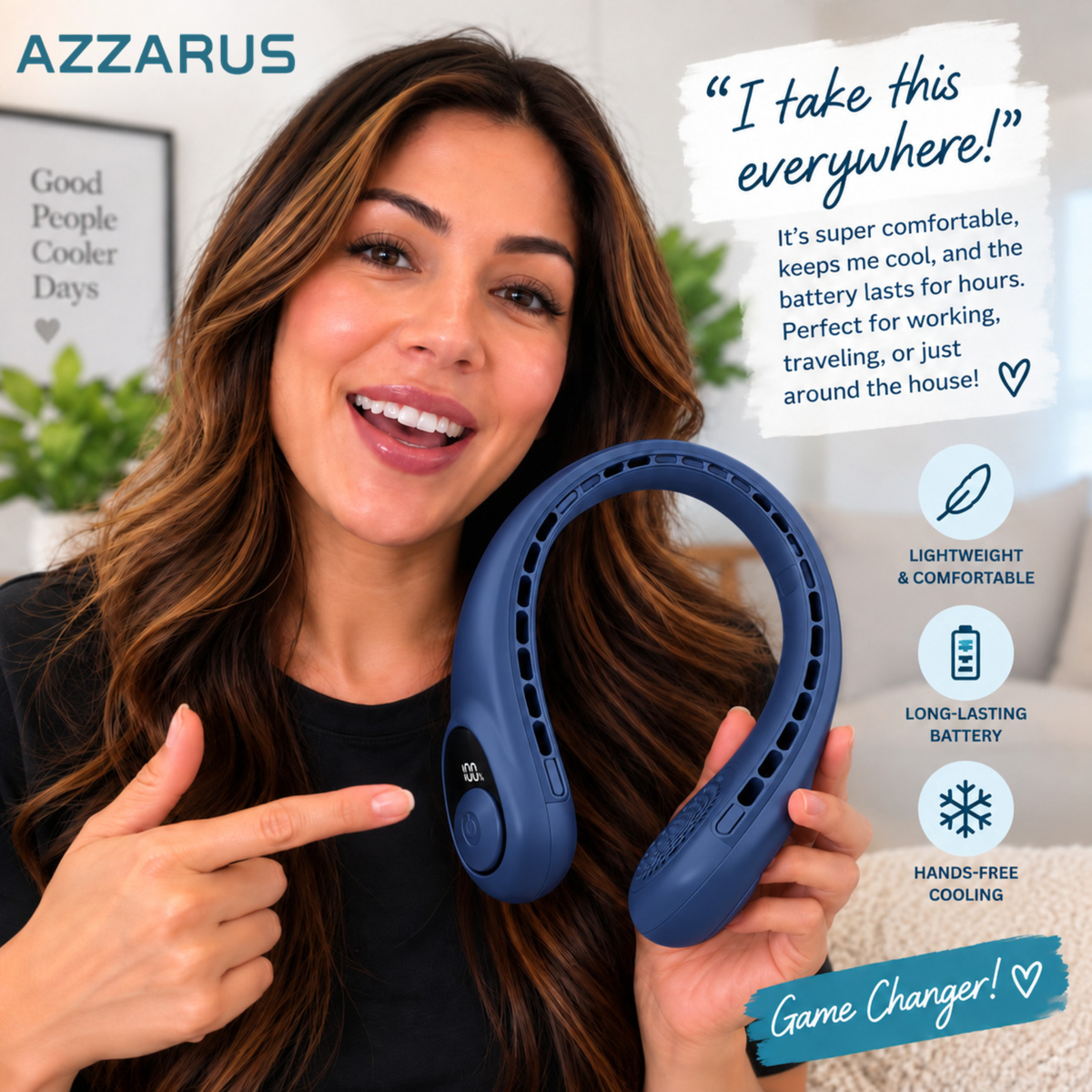 Navy AZZARUS Digital Neck Fan – customer photo