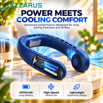 Blue AZZARUS Classic Neck Fan rechargeable battery details