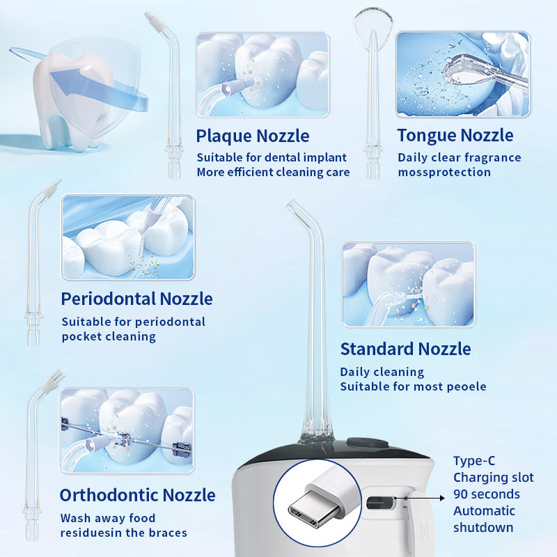Water Dental Flosser Teeth Pick: Portable Cordless Oral Irrigator 300ML Rechargeable Travel Irrigation Cleaner