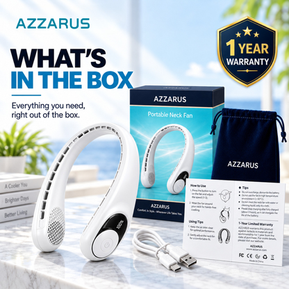 White AZZARUS Digital Neck Fan – what's in the box