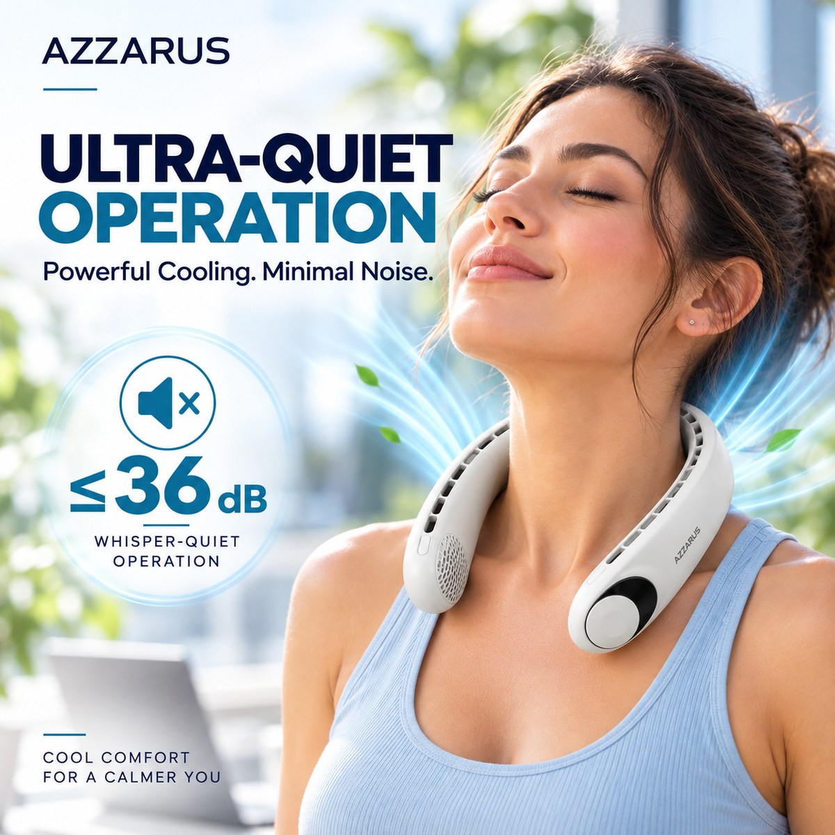 White AZZARUS Digital Neck Fan – ultra-quiet operation