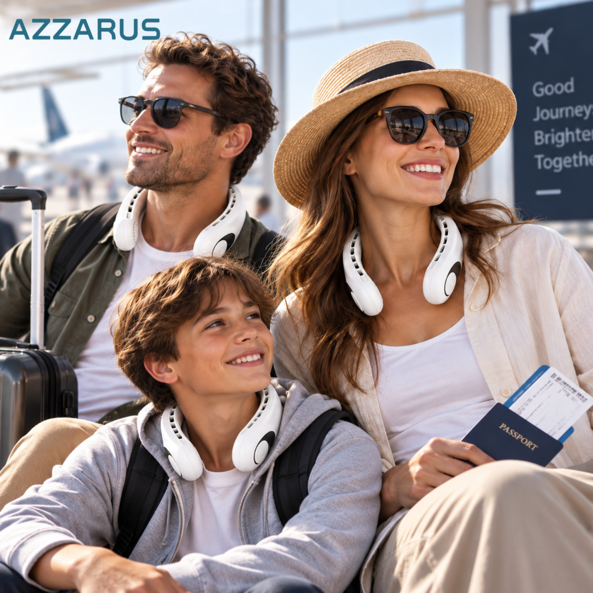 White AZZARUS Digital Neck Fan – lifestyle image