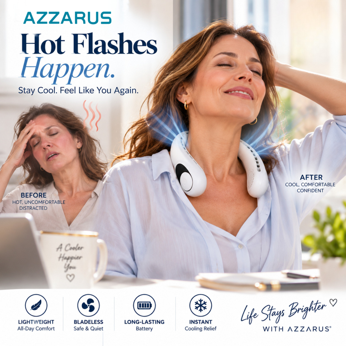 White AZZARUS Digital Neck Fan – everyday essential lifestyle image