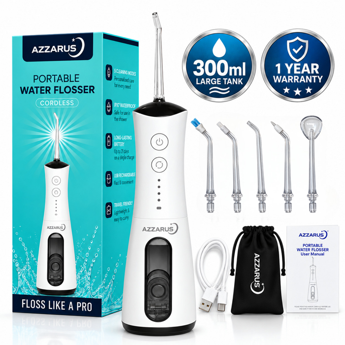 AZZARUS Portable Water Flosser – Cordless Rechargeable Oral Irrigator, 300ml