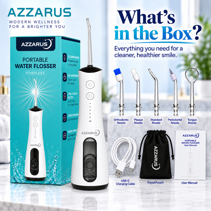 AZZARUS Water Flosser kit and included accessories
