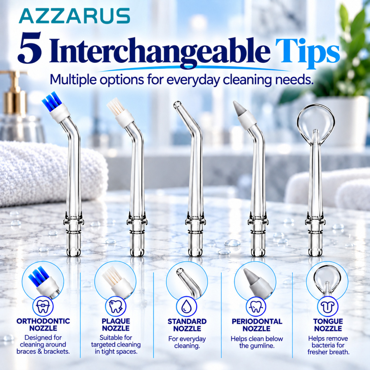 AZZARUS Water Flosser interchangeable tips