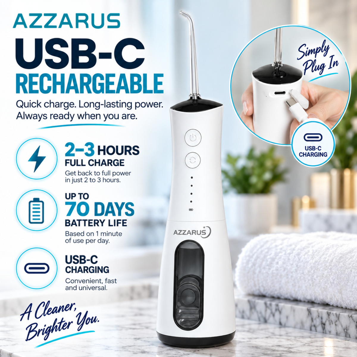 AZZARUS Water Flosser USB-C charging