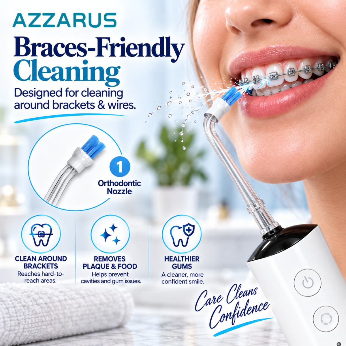 AZZARUS Water Flosser – braces friendly