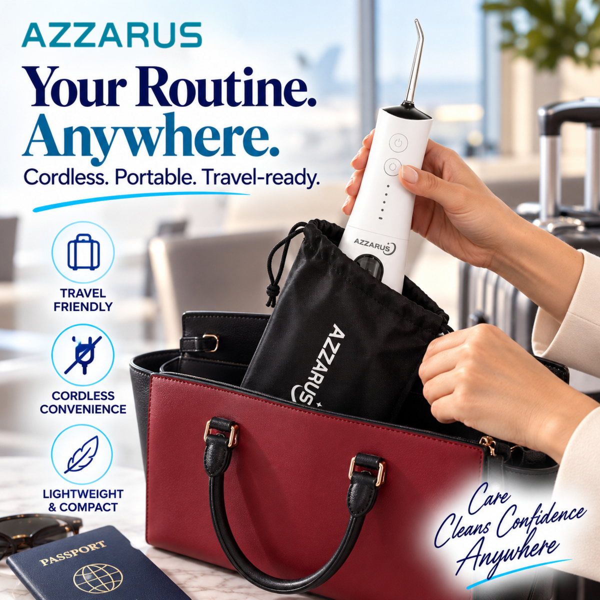 AZZARUS Water Flosser – compact and travel friendly