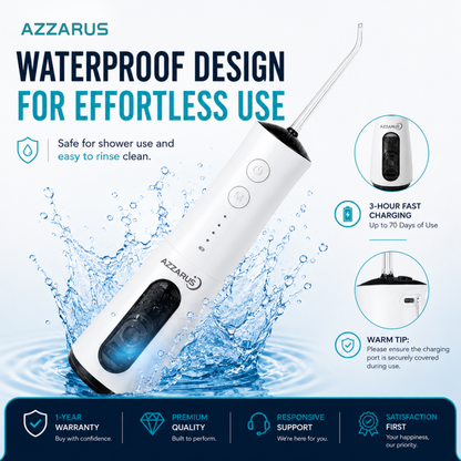 AZZARUS Portable Water Flosser – Cordless Rechargeable Oral Irrigator, 300ml