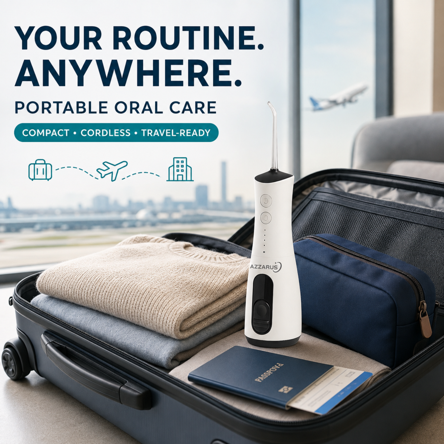AZZARUS Portable Water Flosser – Cordless Rechargeable Oral Irrigator, 300ml
