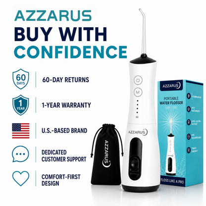 AZZARUS Portable Water Flosser – Cordless Rechargeable Oral Irrigator, 300ml