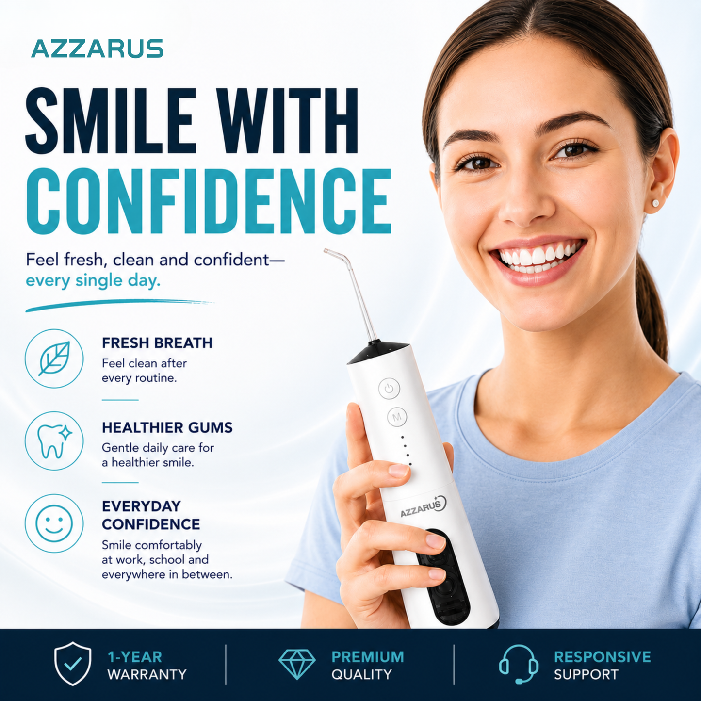 AZZARUS Portable Water Flosser – Cordless Rechargeable Oral Irrigator, 300ml