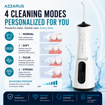 AZZARUS Portable Water Flosser – Cordless Rechargeable Oral Irrigator, 300ml