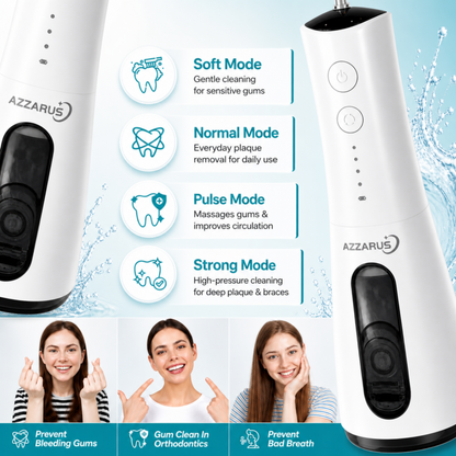 AZZARUS Water Flosser for Braces & Sensitive Gums – Gentle Cordless 300ml