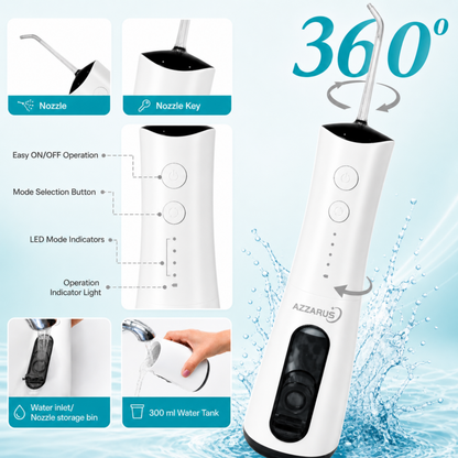 AZZARUS Water Flosser for Braces & Sensitive Gums – Gentle Cordless 300ml