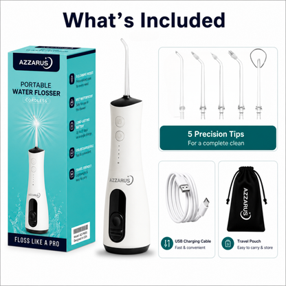 AZZARUS Portable Water Flosser – Cordless Rechargeable Oral Irrigator, 300ml