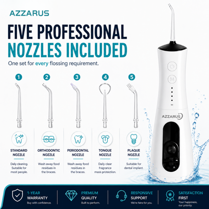 AZZARUS Portable Water Flosser – Cordless Rechargeable Oral Irrigator, 300ml