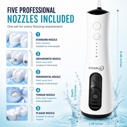 AZZARUS Water Flosser for Braces & Sensitive Gums – Gentle Cordless 300ml