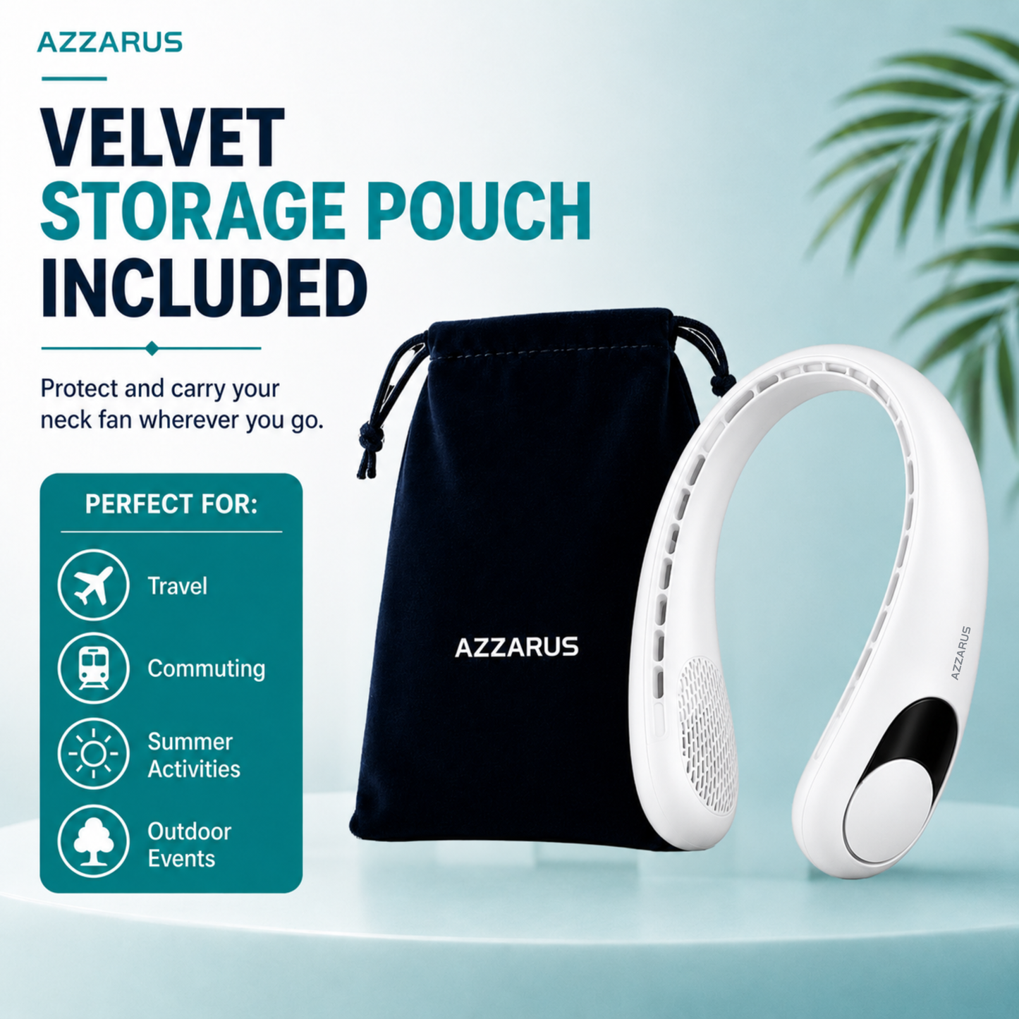 AZZARUS Neck Fan with Digital Display – Rechargeable Bladeless Wearable Fan, 4000mAh Battery, 3 Speeds & USB-C Charging