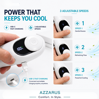 AZZARUS Neck Fan with Digital Display – Rechargeable Bladeless Wearable Fan, 4000mAh Battery, 3 Speeds & USB-C Charging