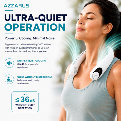 AZZARUS Neck Fan with Digital Display – Rechargeable Bladeless Wearable Fan, 4000mAh Battery, 3 Speeds & USB-C Charging
