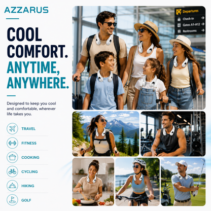 AZZARUS Neck Fan with Digital Display – Rechargeable Bladeless Wearable Fan, 4000mAh Battery, 3 Speeds & USB-C Charging