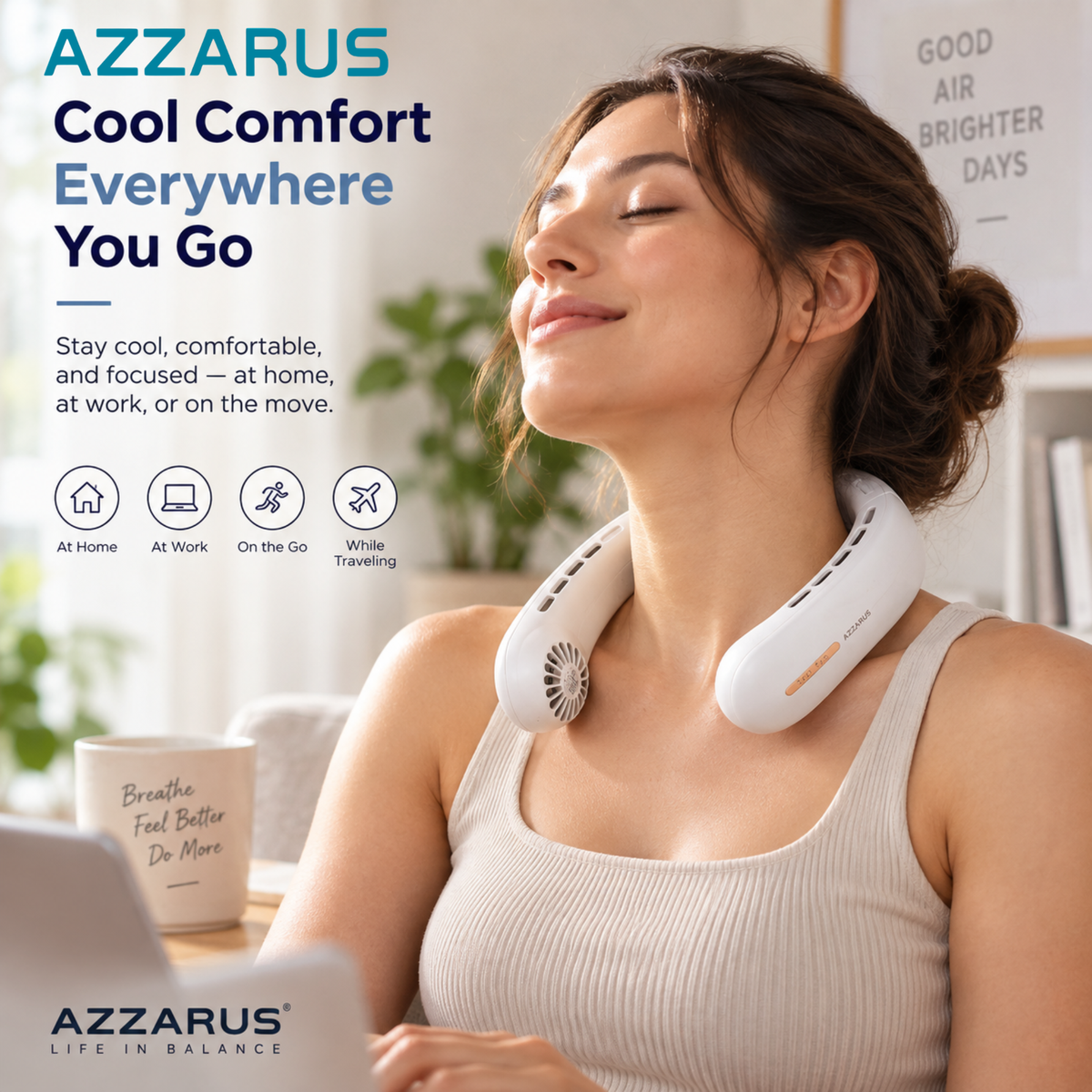 White AZZARUS Classic Neck Fan lifestyle image