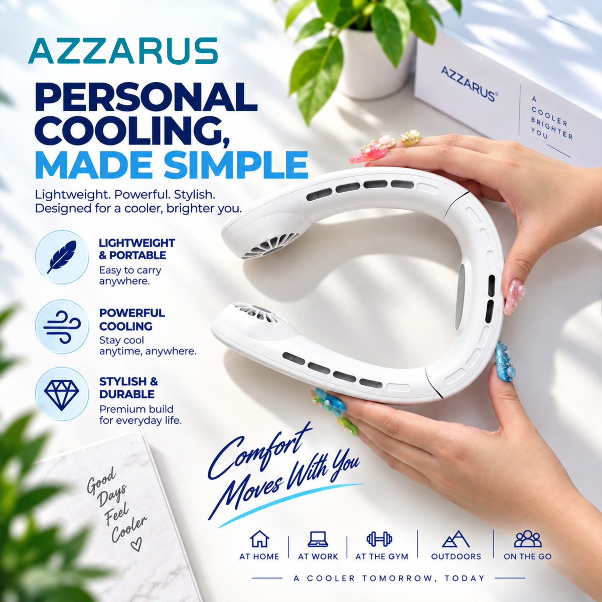 White AZZARUS Classic Neck Fan lifestyle image
