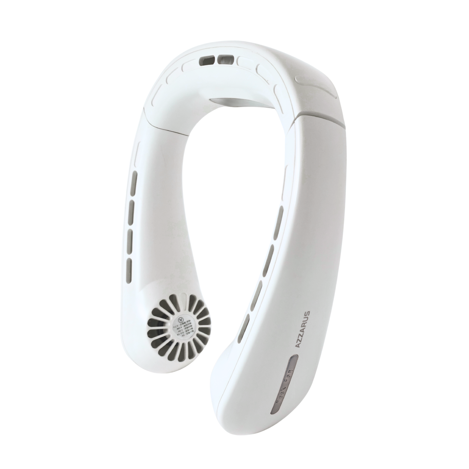 AZZARUS rechargeable bladeless neck fan lightweight portable hands-free cooling device in white