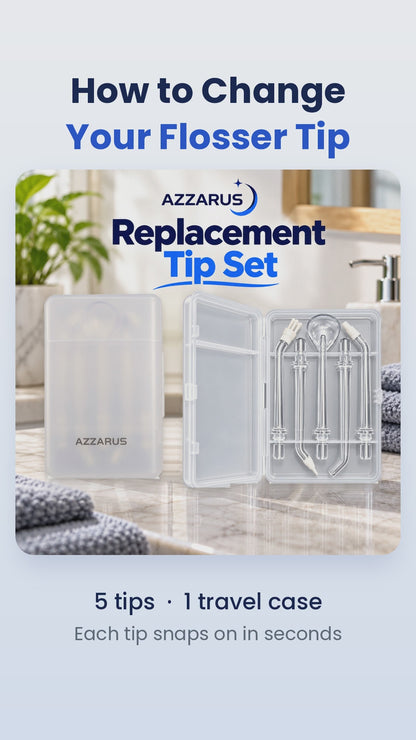 AZZARUS Water Flosser Replacement Tips with Travel Storage Case, 5 Pack