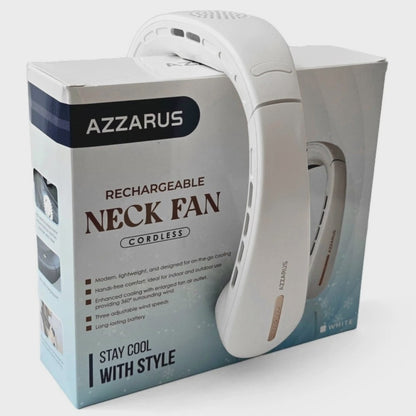 AZZARUS® Bladeless Neck Fan – USB Rechargeable Personal Cooling Fan, 4000mAh Battery, 3 Speeds, 360° Airflow – Available in Blue & White