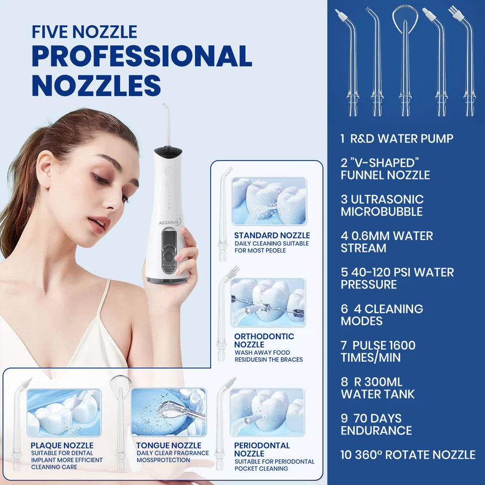 Water Dental Flosser Teeth Pick: Portable Cordless Oral Irrigator 300ML Rechargeable Travel Irrigation Cleaner